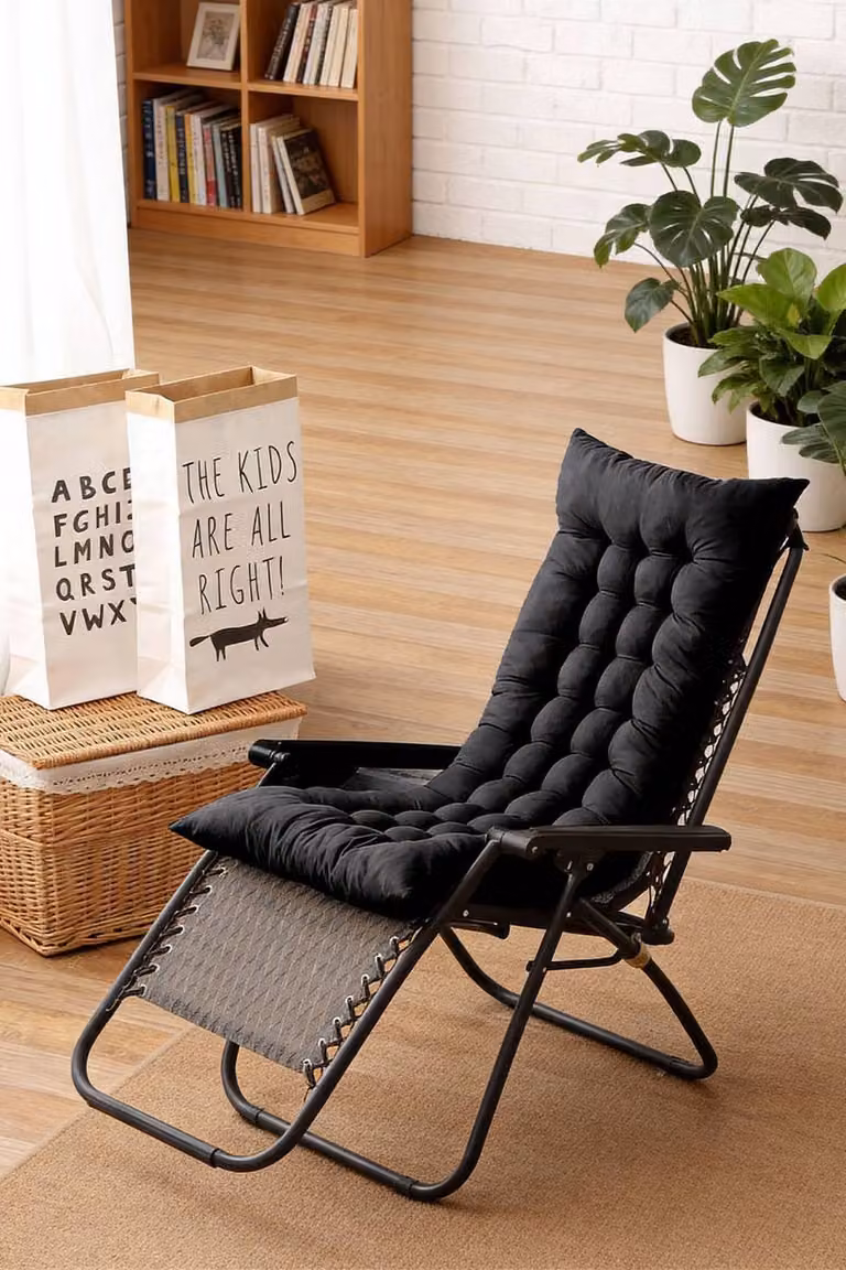 Living and Home Black Cotton Outdoor Chaise Lounge Chair Cushion, W: 48 cm, L: 125 cm