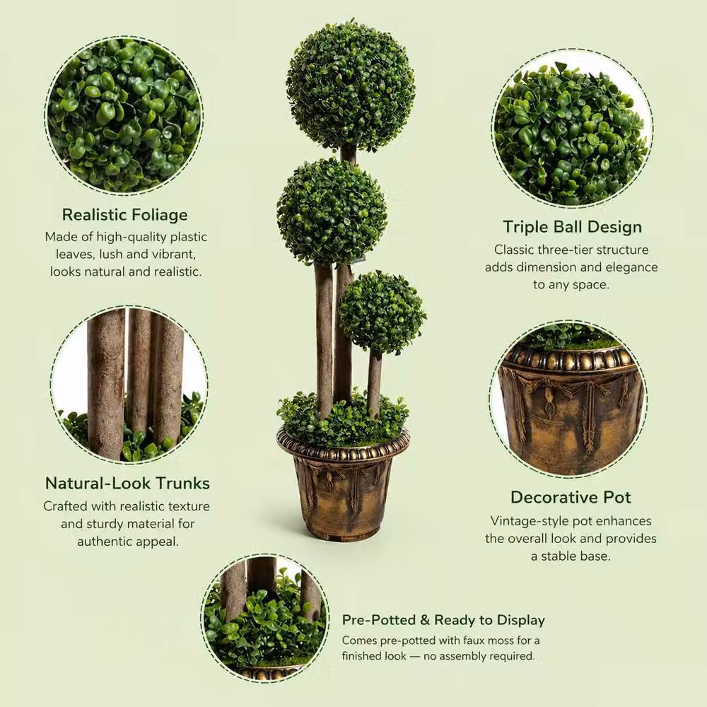 Voltico Artificial Triple Ball Topiary Tree in Green Pot, Height: 90 cm – 2