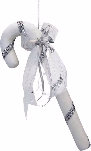VFM e-Store Christmas Velvet Candy Cane Hanging Decoration in Silver and White, 41 x 14 cm – 1