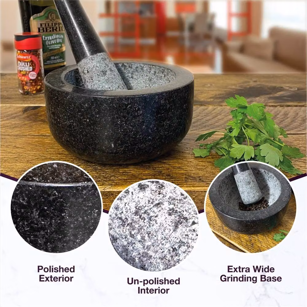Havendro Large Solid Granite Pestle and Mortar Set in Grey – 4