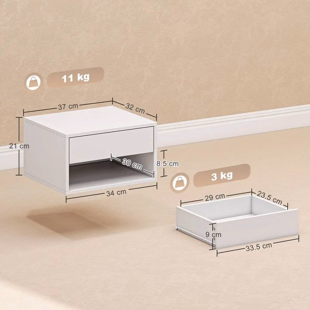 FORGEVIO Set of 2 Wall Mounted Bedside Tables in White