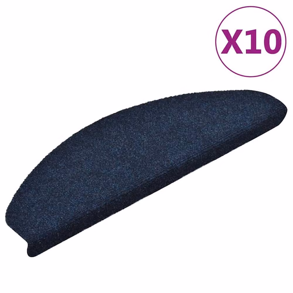 Berkfield Home Self-adhesive Navy Blue Needle Punch Stair Mats, 10 Pieces, W/D/H: 65 x 21 x 4 cm – 2