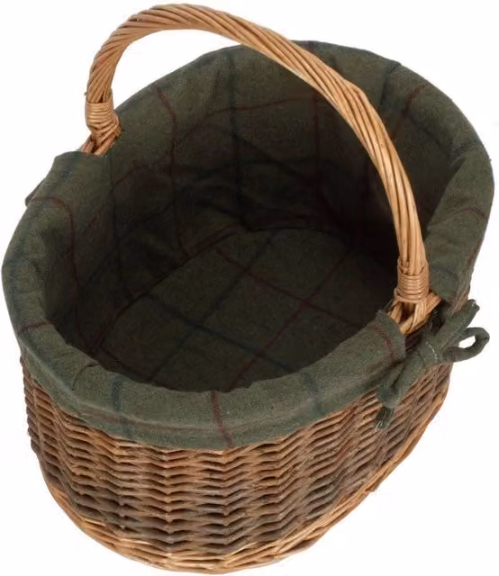Red Hamper Wicker Oval Shopping Basket with Cotton Lining in Green and Red, Small, W/D/H: 30.0 x 20.0 x 42.0 cm – 1