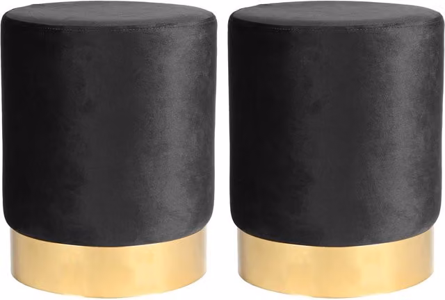 Harbour Housewares Velvet Round Pouffe Footstools, Pack of 2, Black with Gold Base, W/D/H: 29 x 29 x 36 cm – 4