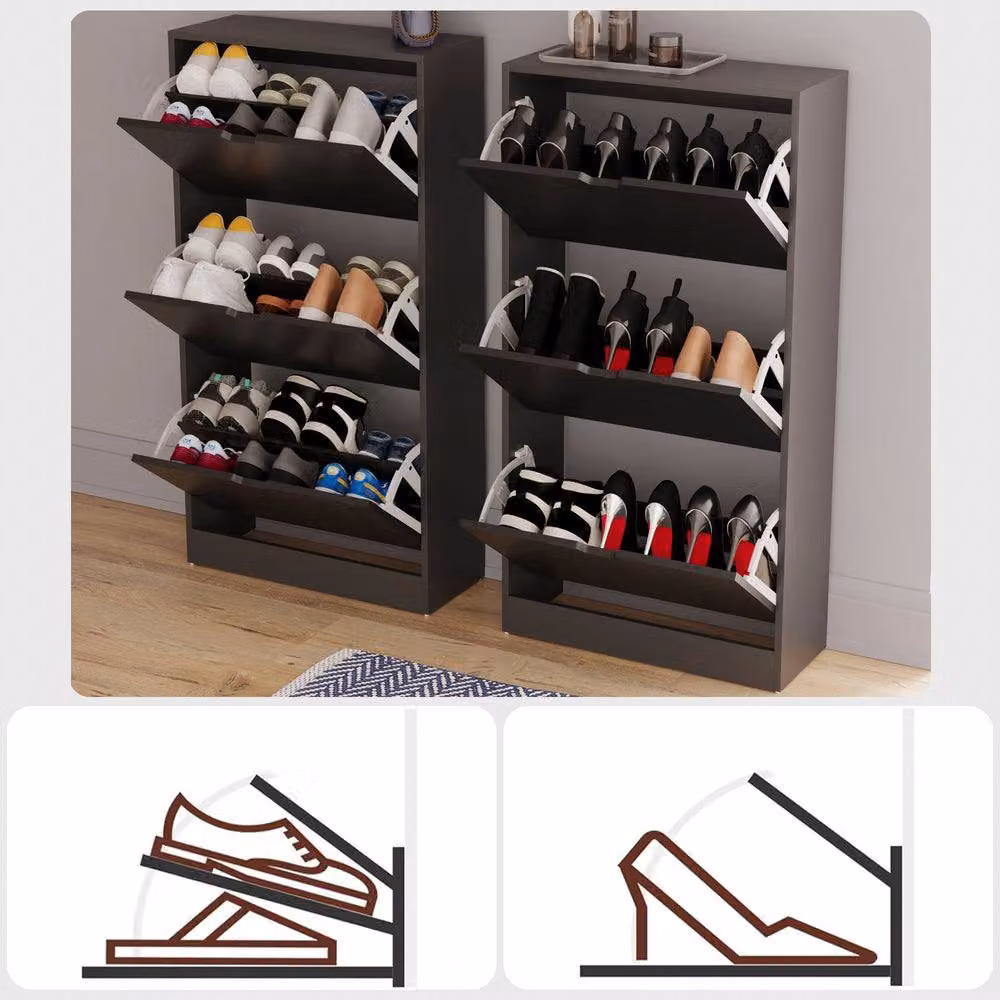 HD Designs Vida Designs Modern Black 3 Drawer Shoe Cabinet with Tilting Compartments – 3