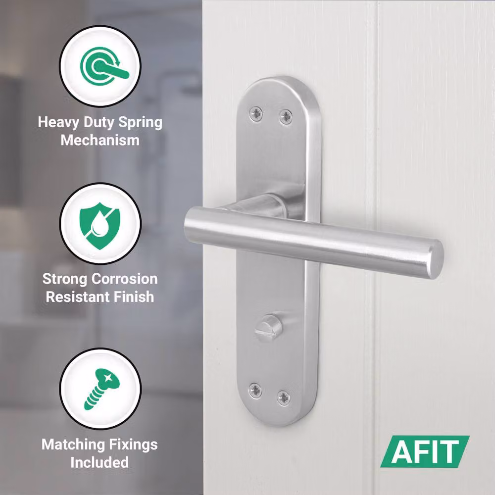 AFIT Satin T-Bar Bathroom Handle and WC Lock Hinge Backplate Set in Silver, 1 Pair – 2