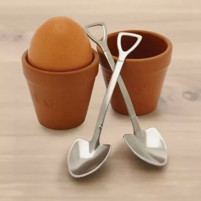 Marco Paul Ceramic Egg Cup and Spoon Set in Orange and Silver