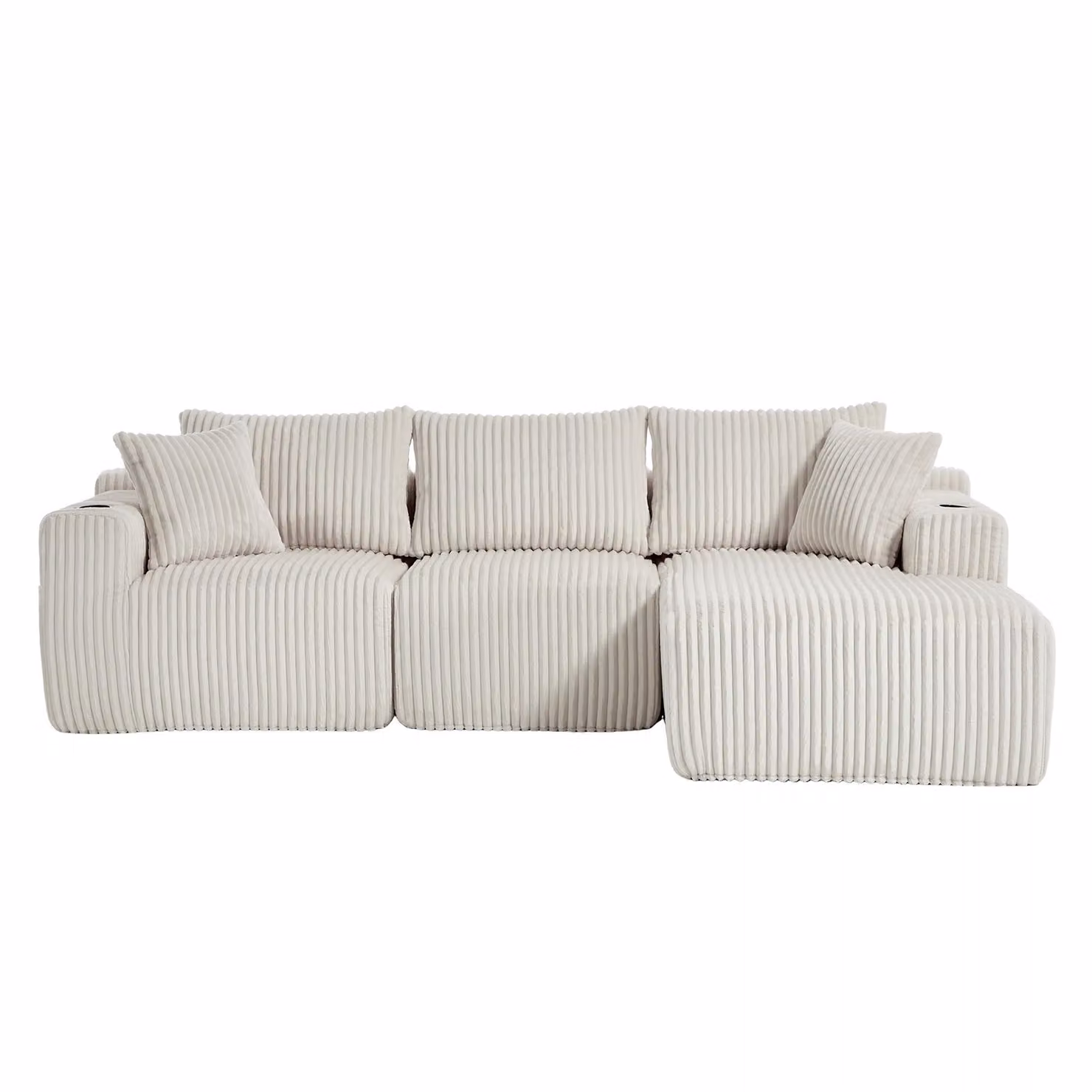 GOMYWAY Modular L-Shaped Sectional Sofa in Beige with Plush Corduroy Upholstery and High-Resilience Foam, W/D/H: 257 x 160 x 80 cm – 2