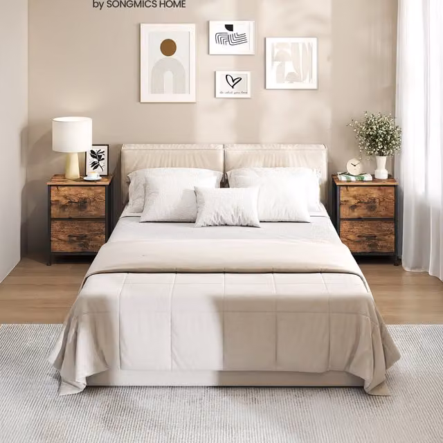 SONGMICS 2 Pack Industrial Bedside Tables in Rustic Brown and Orange