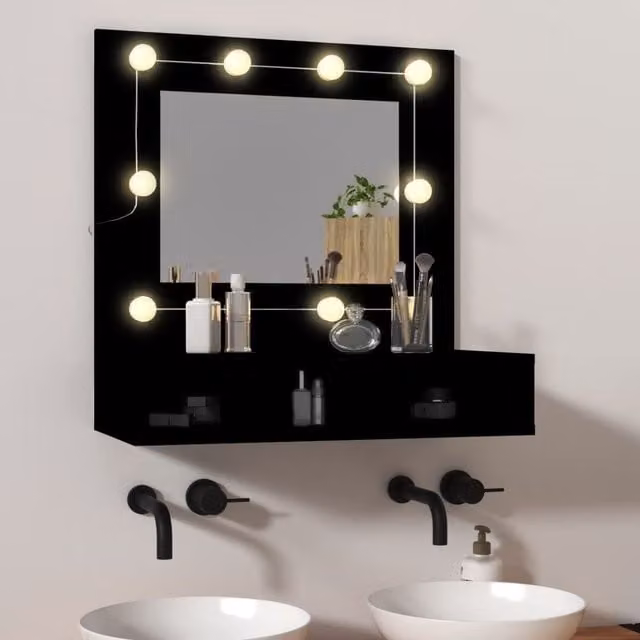 Berkfield Home Black LED Mirror Cabinet with Internal Shelves, W/D/H: 60 x 31.5 x 62 cm – 1