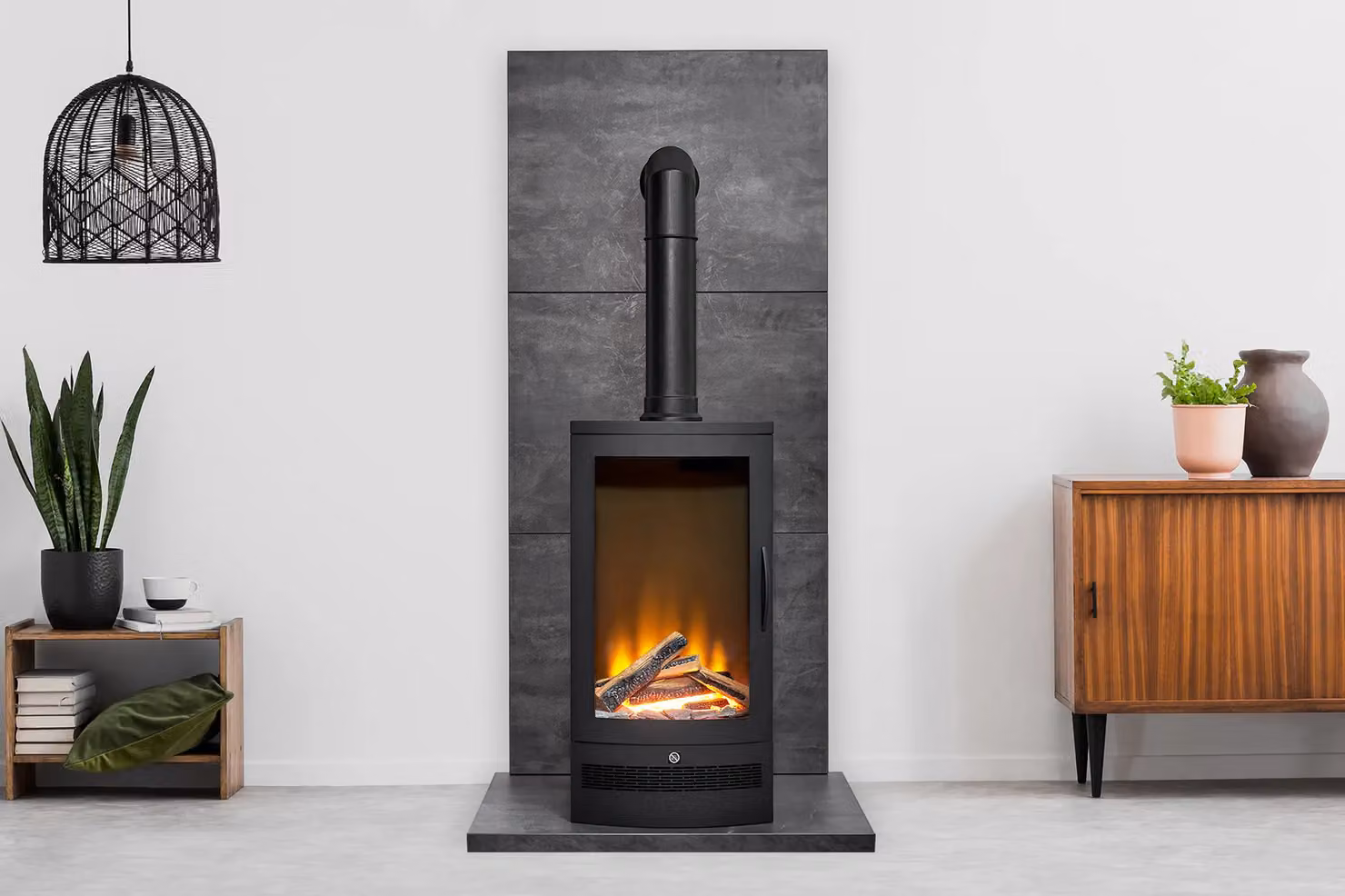 Acantha Electric Floor Standing Rectangular Fireplace in Black with Glass Detail – 3