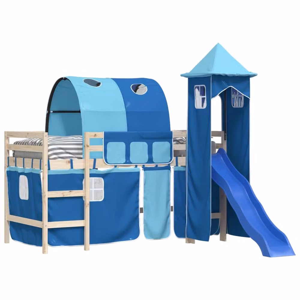 Berkfield Home Durable Blue Opaque Loft Bed Curtains with Tunnel and Tower – 2