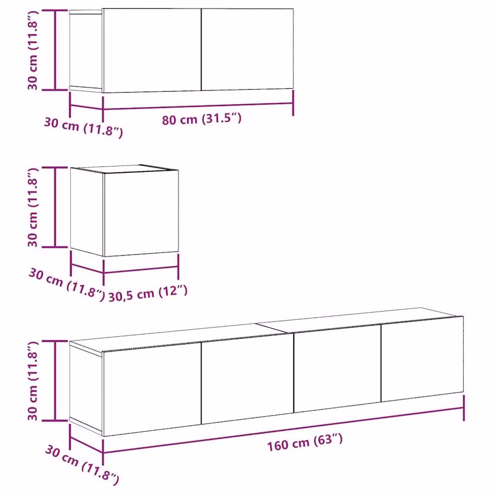 Berkfield Home Classic 4 Piece Wall-Mounted TV Cabinet Set in Brown Engineered Wood – 4