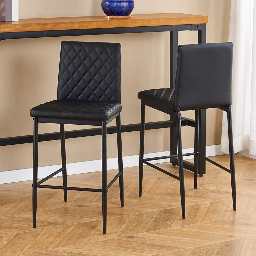 SPETLEK Set of 2 Black PU Padded Pub Breakfast Bar Stools – 3
