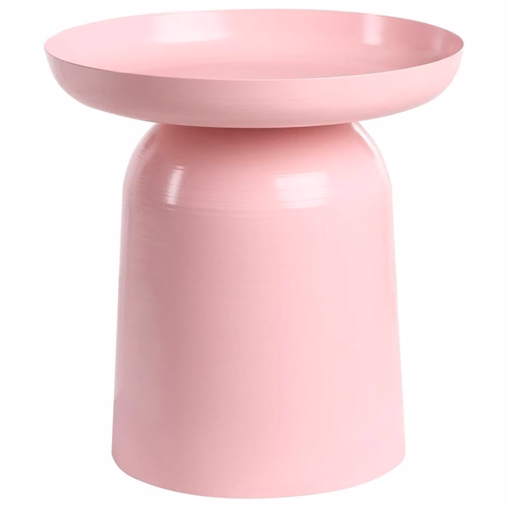 Wyld and Coco Aura Geometric Round Metal End Table in Pastel Pink, H 46.0 cm x W 45.0 cm – 2