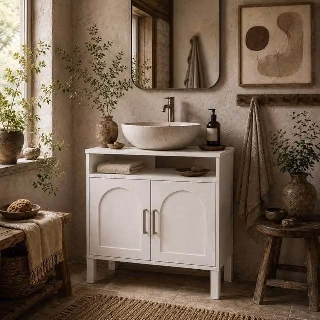 Wyld Haus Nenola Under Sink Bathroom Storage Cabinet, White, W/D/H: 60 x 30 x 63 cm