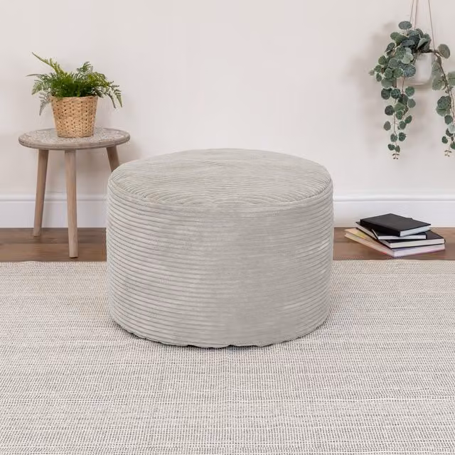 icon Milano Bean Bag Bazaar Corduroy Round Pouffe Footstool in Grey