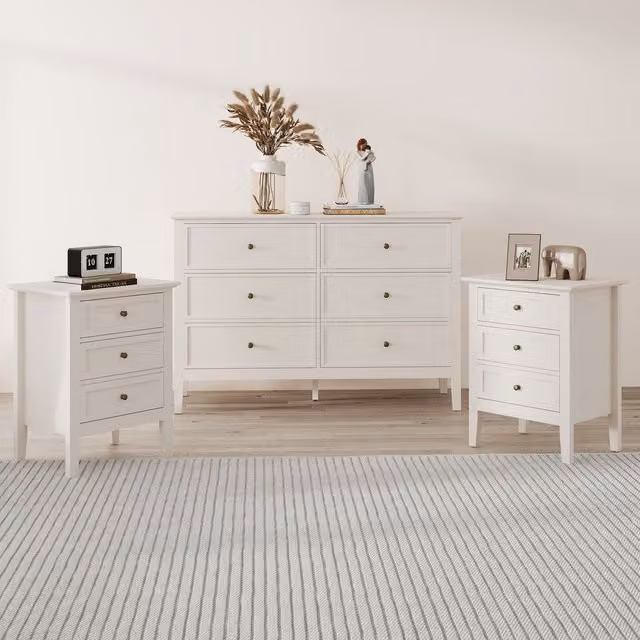 Melody Maison Rowley Pale Cream Large 6 Drawer Chest of Drawers and Pair of 3 Drawer Bedside Tables