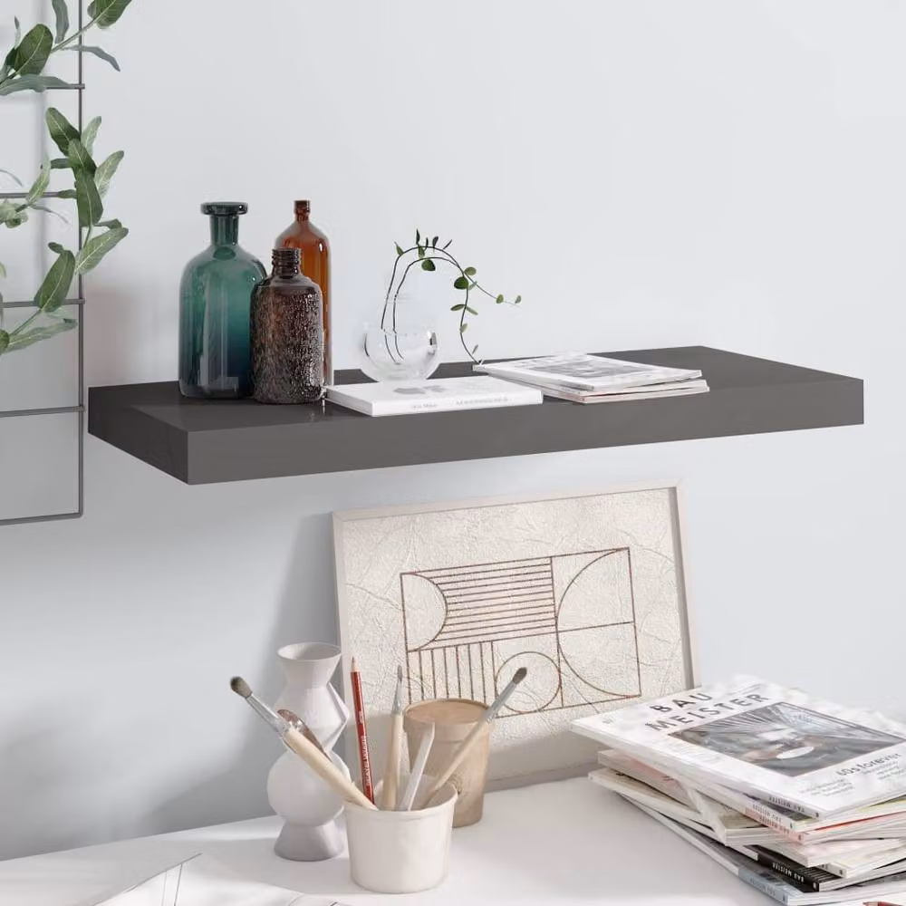 Berkfield Home Floating Wall Shelf in High Gloss Grey, W: 60 cm, D: 23.5 cm, H: 3.8 cm – 1