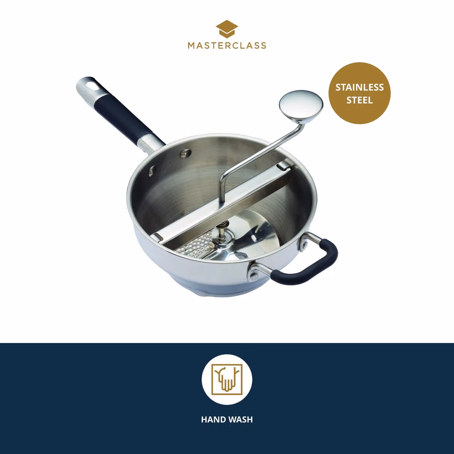 MasterClass Moulin Rotary Food Mill Sieve and Purée Maker in Grey and Silver Stainless Steel – 4
