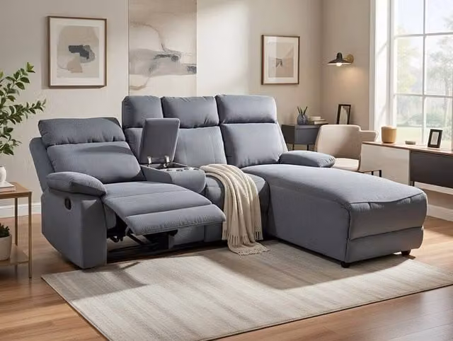 DS Living Sorento Left Hand Corner 3 Seater Fabric Reclining Sofa in Grey – 1