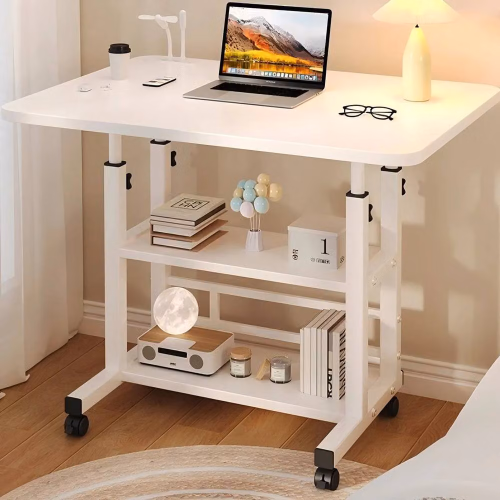 VOGREX White Height Adjustable Mobile Over Bed Table with Castors – 2