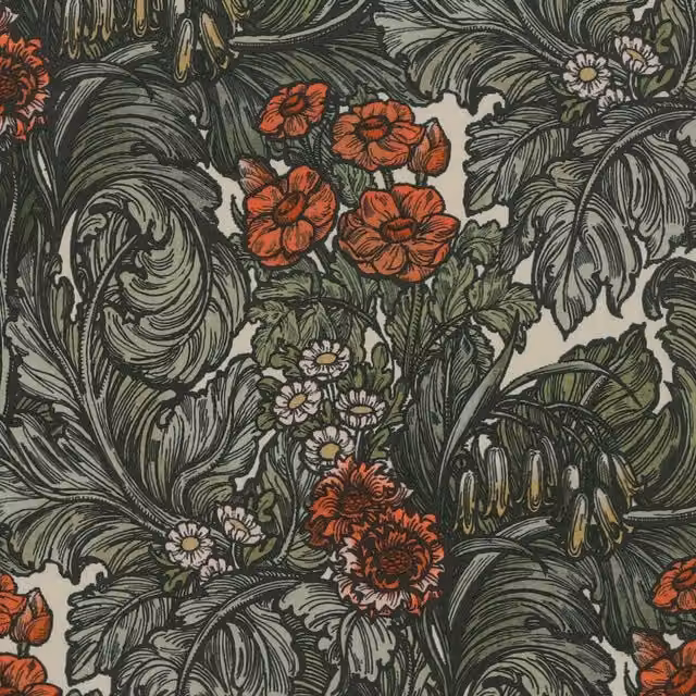 HOUSE Llewelyn-Bowen Hedgerovia Printed Velvet Fabric in Tangelo, Orange, Green and Multicolour