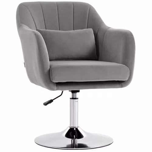HOMCOM Grey Velvet Swivel Tub Accent Chair with Metal Frame – 1
