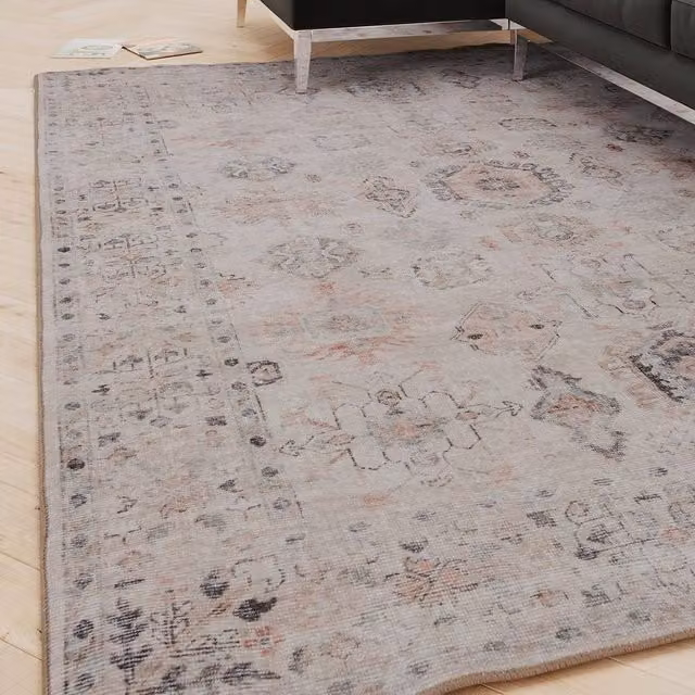 Kukoon Ivory and Beige Distressed Soft Pile Area Rug, W: 200 cm, D: 290 cm – 1