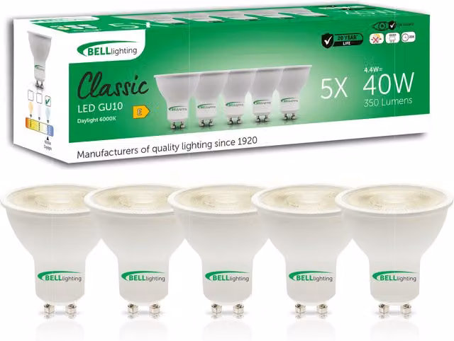 British Light Works GU10 Dimmable LED Spotlight Bulbs, 4.4W, 350lm, 6000K Daylight White