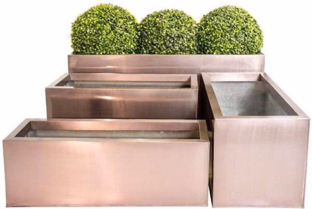 Primrose Galvanised Steel Outdoor Trough Planter in Copper Finish W: 100 cm, D: 40 cm, H: 40 cm – 3