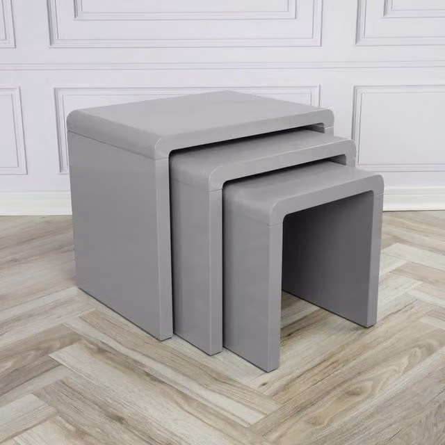 FORGEVIO Set of 3 Modern Nest of Tables in Grey Gloss Finish