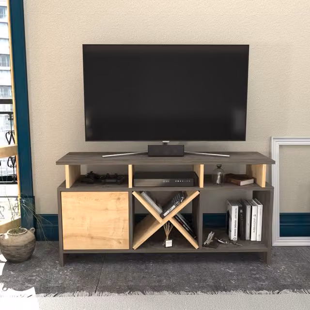 Decorotika Modern Wood TV Unit in Brown and White, Width: 120 cm
