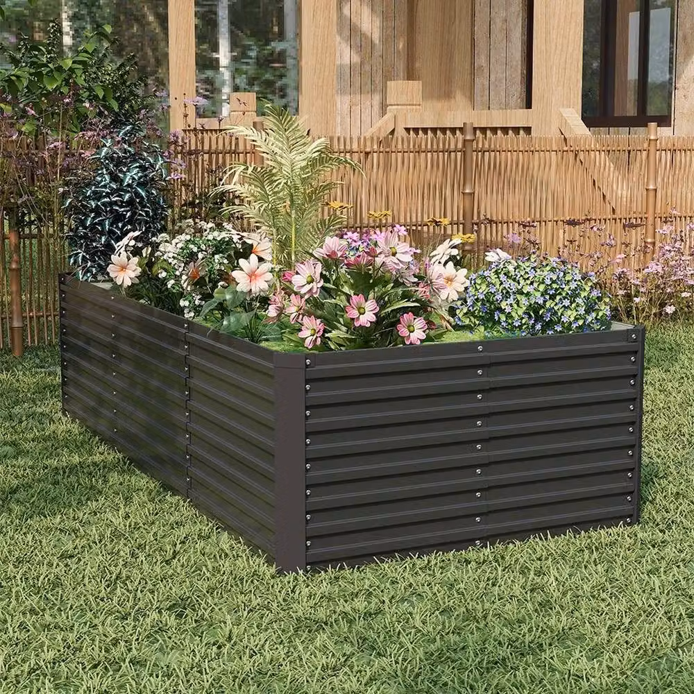 NESTLUNE Black Galvanised Steel Raised Garden Bed for Vegetable, Herb and Ornamental Gardens W/D/H: 120 x 60 x 120 cm – 3