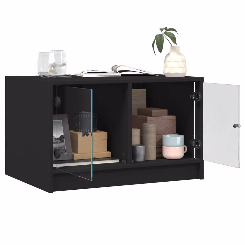 Berkfield Home Modern Black Coffee Table with Glass Doors W: 68 cm, D: 50 cm, H: 42 cm – 4
