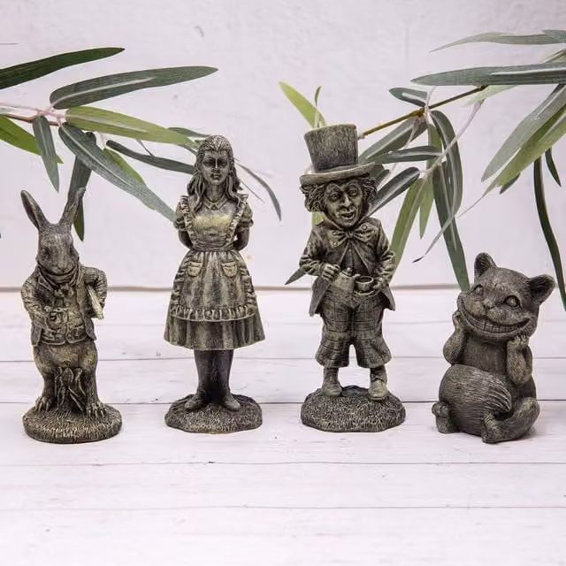Annibells Set of 4 Alice in Wonderland Grey Plastic Tabletop Garden Ornaments
