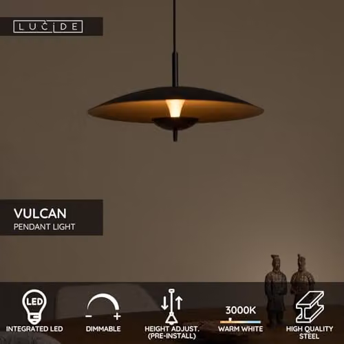 Lucide Vulcan Dimmable LED Pendant Light in Black, Diameter: 47 cm – 2
