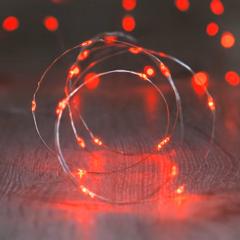Lights4fun 20 Red LED Micro Battery Fairy Lights with Silver Metal String
