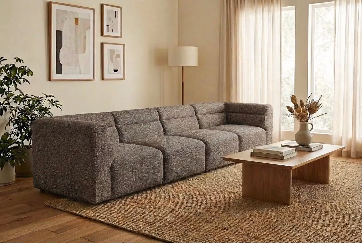 Araco Atelier Atlas 3 Seater Upholstered Fabric Sofa in Beige or Grey