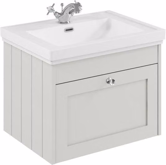 Balterley Classic Wall Hung 1 Drawer Unit and 1 Tap Hole Basin, Satin White, Width: 60 cm