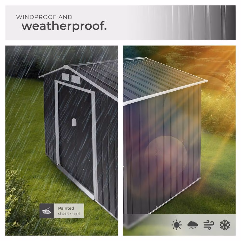 tectake Steel Gable Roof Shed with Sliding Doors in Anthracite, W/D/H: 214 x 130 x 185 cm – 8
