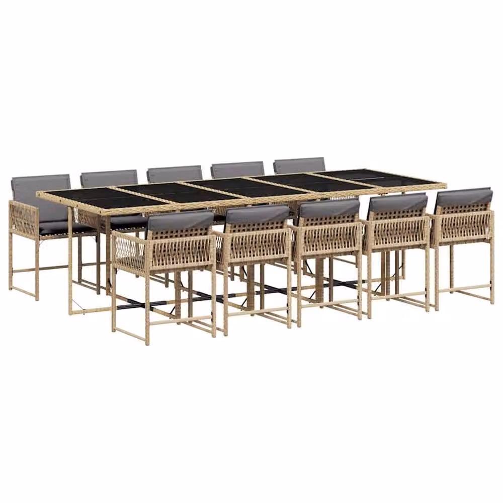 Berkfield Home 10-Seater Garden Dining Set in Beige PE Rattan with Glass Top – 2