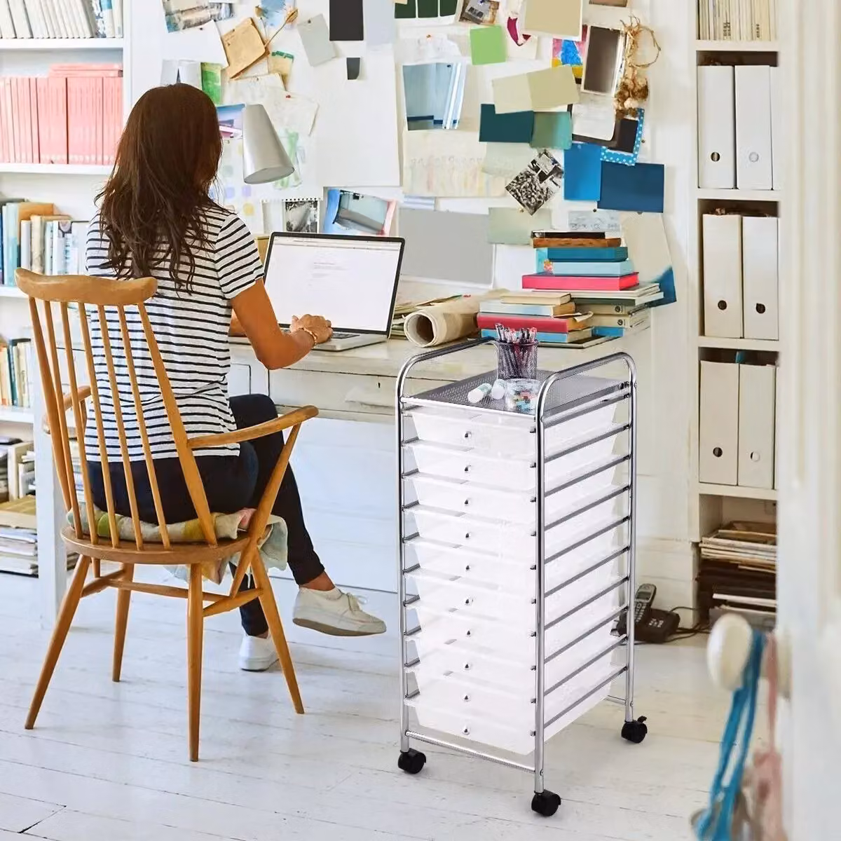 Costway 10 Drawer Mobile Storage Trolley Utility Cart with Castors in Transparent – 2