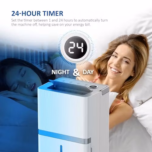 NETTA Dehumidifier with 5.5L Water Tank and 35L/Day Capacity, featuring Timer, Continuous Drainage and Hygrostat, White – 3