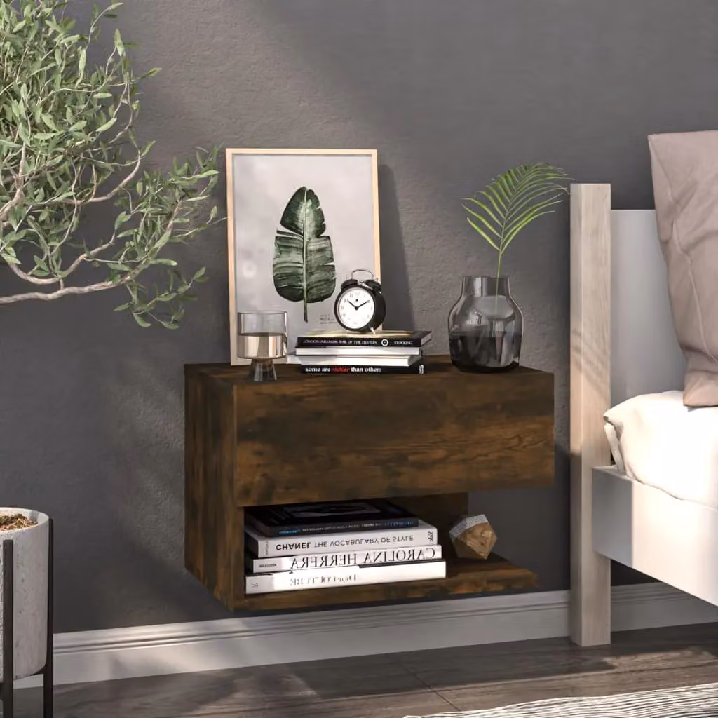 Berkfield Home Set of 2 Wall-mounted Bedside Cabinets in Smoked Oak Brown – 3