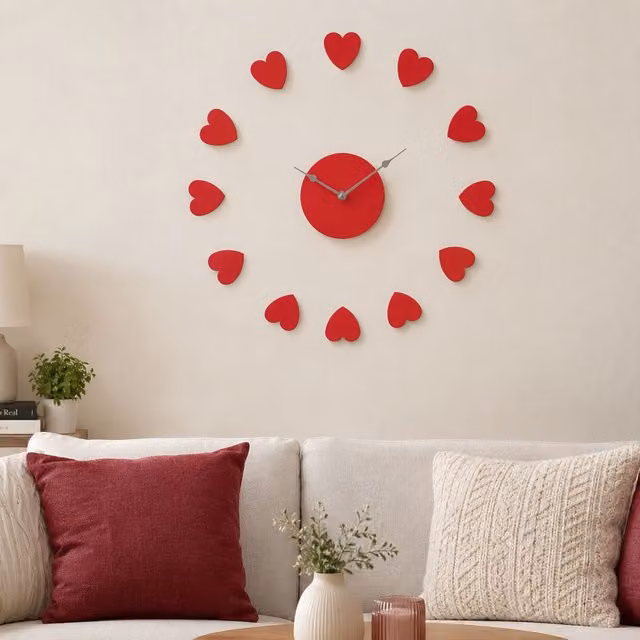 Orsina Modern Heart Plastic DIY Analog Quartz Wall Clock in Red, White and Pink – 2