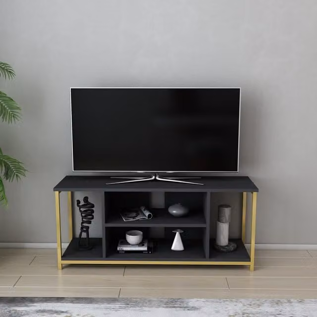 Rinaldo Modern TV Unit in Anthracite and Gold, W/D/H: 120 x 51 x 51 cm