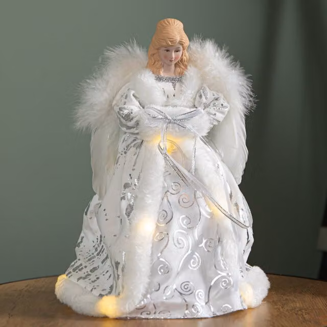 Premier White and Silver Angel Christmas Tree Topper, Height: 30 cm