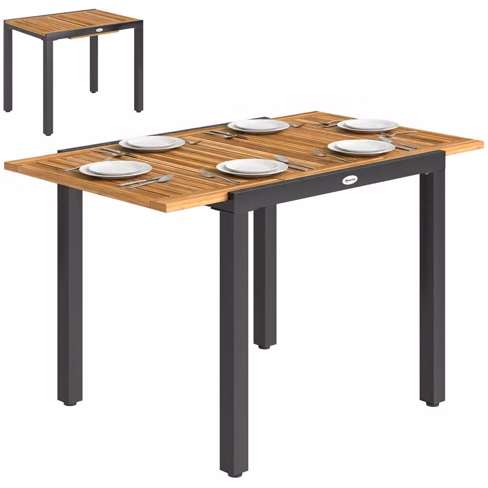 OUTSUNNY Expandable Acacia Wood Patio Dining Table in Brown, W/D/H: 120 x 70 x 70 cm – 2