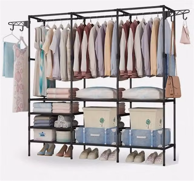 Nordara Black Metal Clothes Rail Rack with Shoe Shelf, H 170 cm x W 60 cm